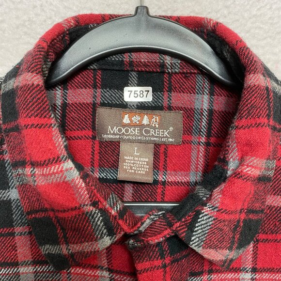 Moose Creek Flannel Shirt Mens Size Large Red Black Long Sleeve Plaid Button Up - Picture 7 of 8